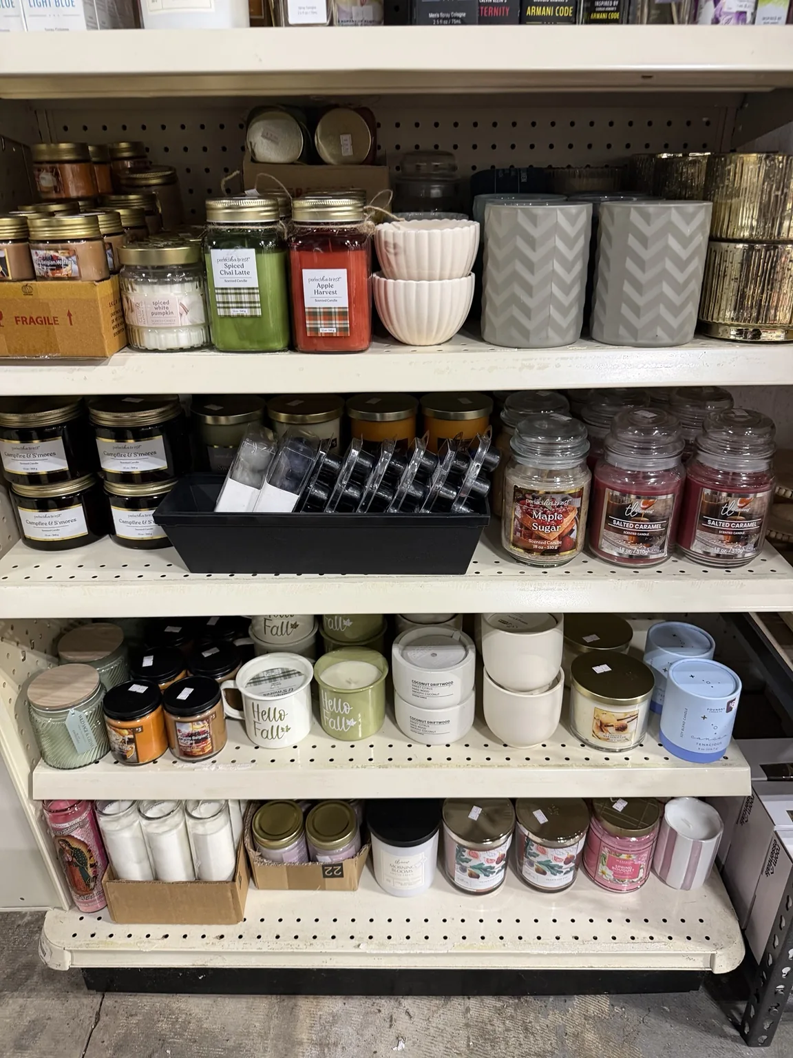 Candles and home decor on store shelves